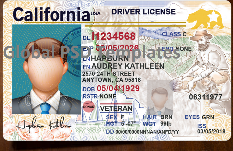 California Driver License Template(V2) – Global PSD Template