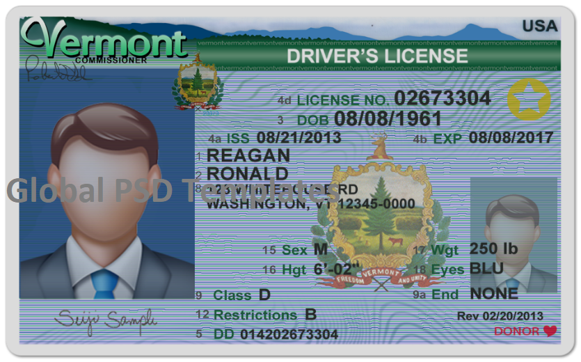 Vermont Driver License(Front & Back) Template v1 Global PSD Template