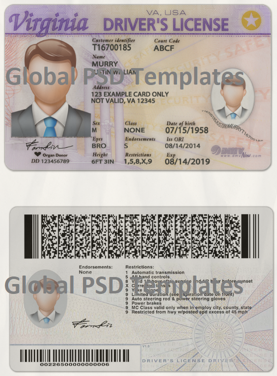 Virginia Driver License Template (scan) – Global PSD Template