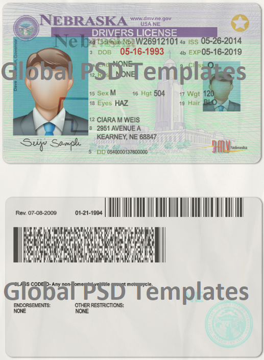 Nebraska Drivers License Template (scan) – Global PSD Template